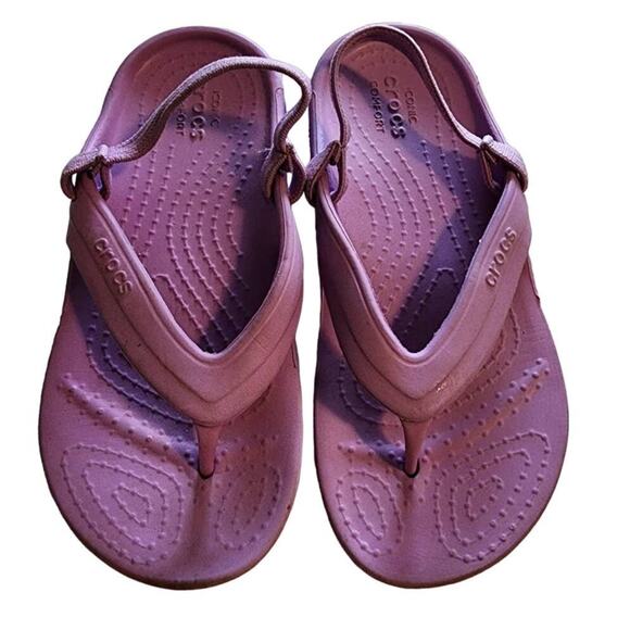 Crocs Kids Purple Flip Flops Size 10 - Picture 1 of 5